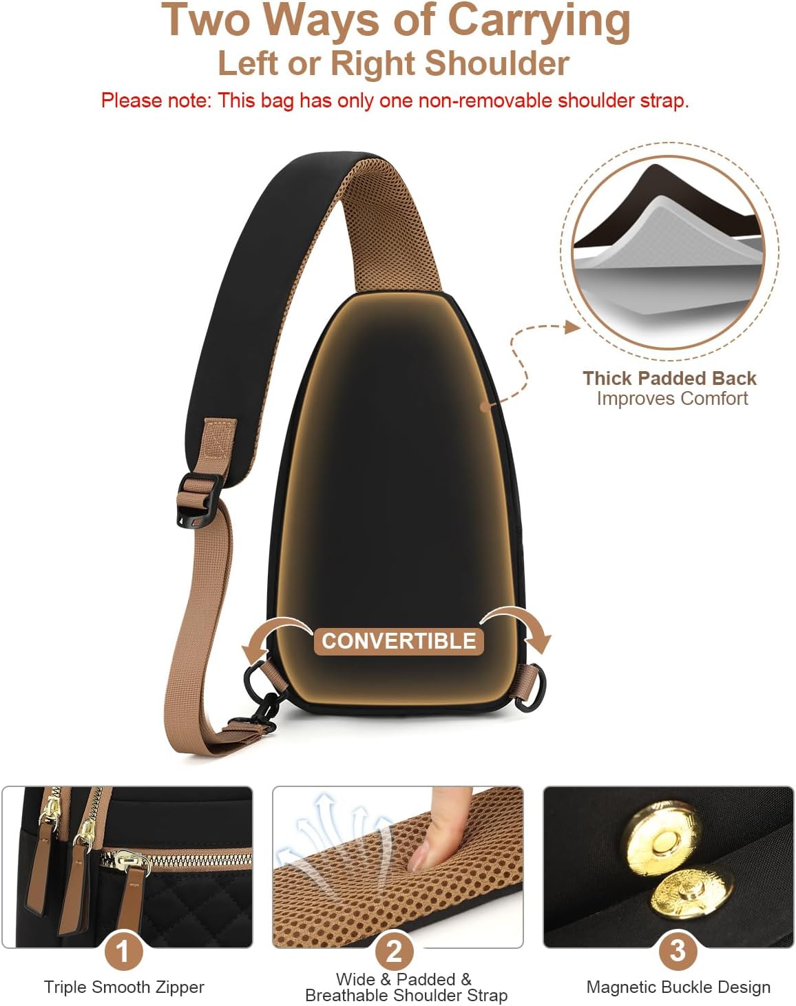 Sling Bag for Women Men Waterproof Crossbody Bags for Women Trendy Casual Fanny Pack with Convertible Shoulder Strap Chest Bag for Travel Hiking(Beige, Medium)
