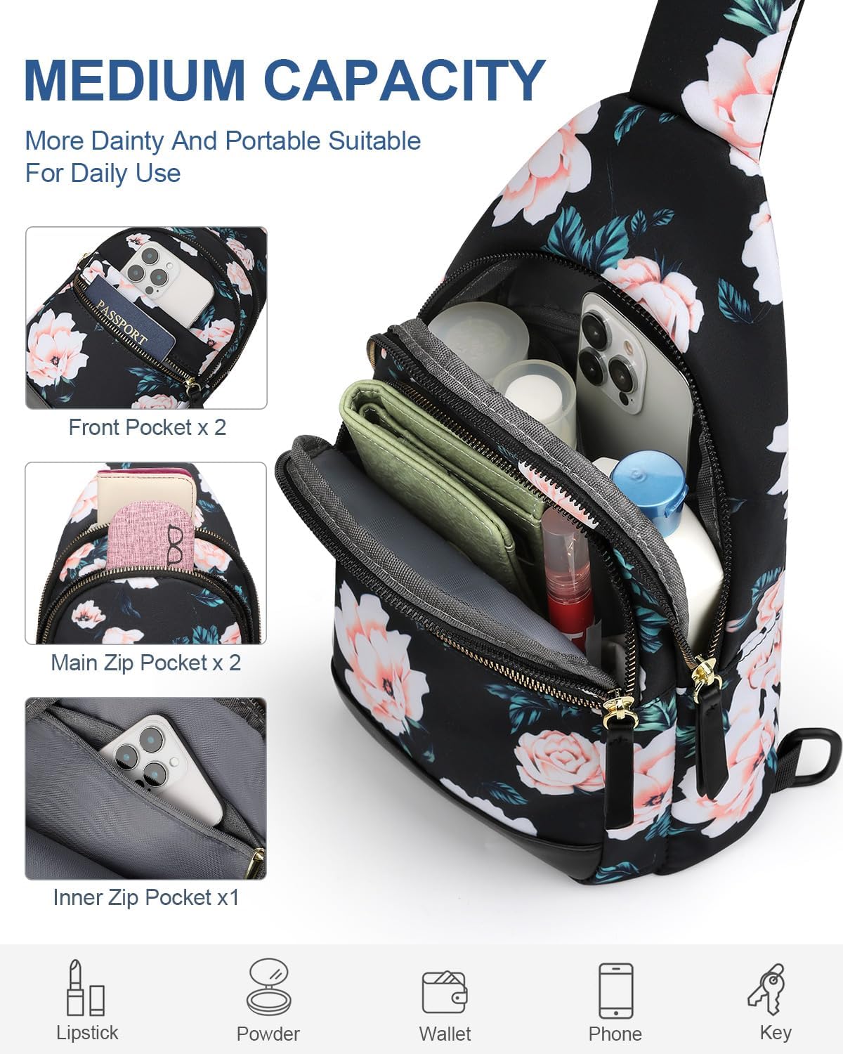 Sling Bag for Women Men Waterproof Crossbody Bags for Women Trendy Casual Fanny Pack with Convertible Shoulder Strap Chest Bag for Travel Hiking(Beige, Medium)