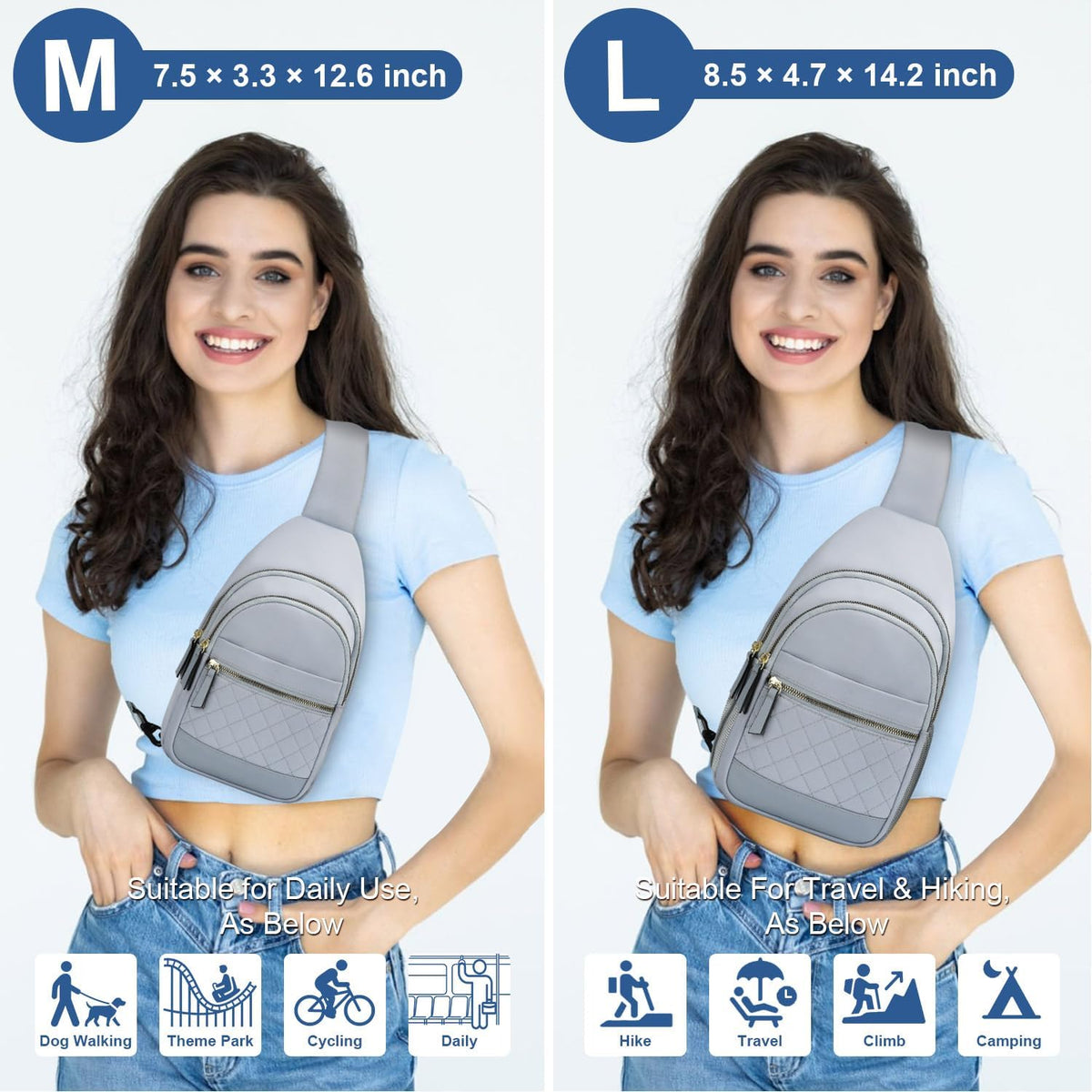 Sling Bag for Women Men Waterproof Crossbody Bags for Women Trendy Casual Fanny Pack with Convertible Shoulder Strap Chest Bag for Travel Hiking(Beige, Medium)
