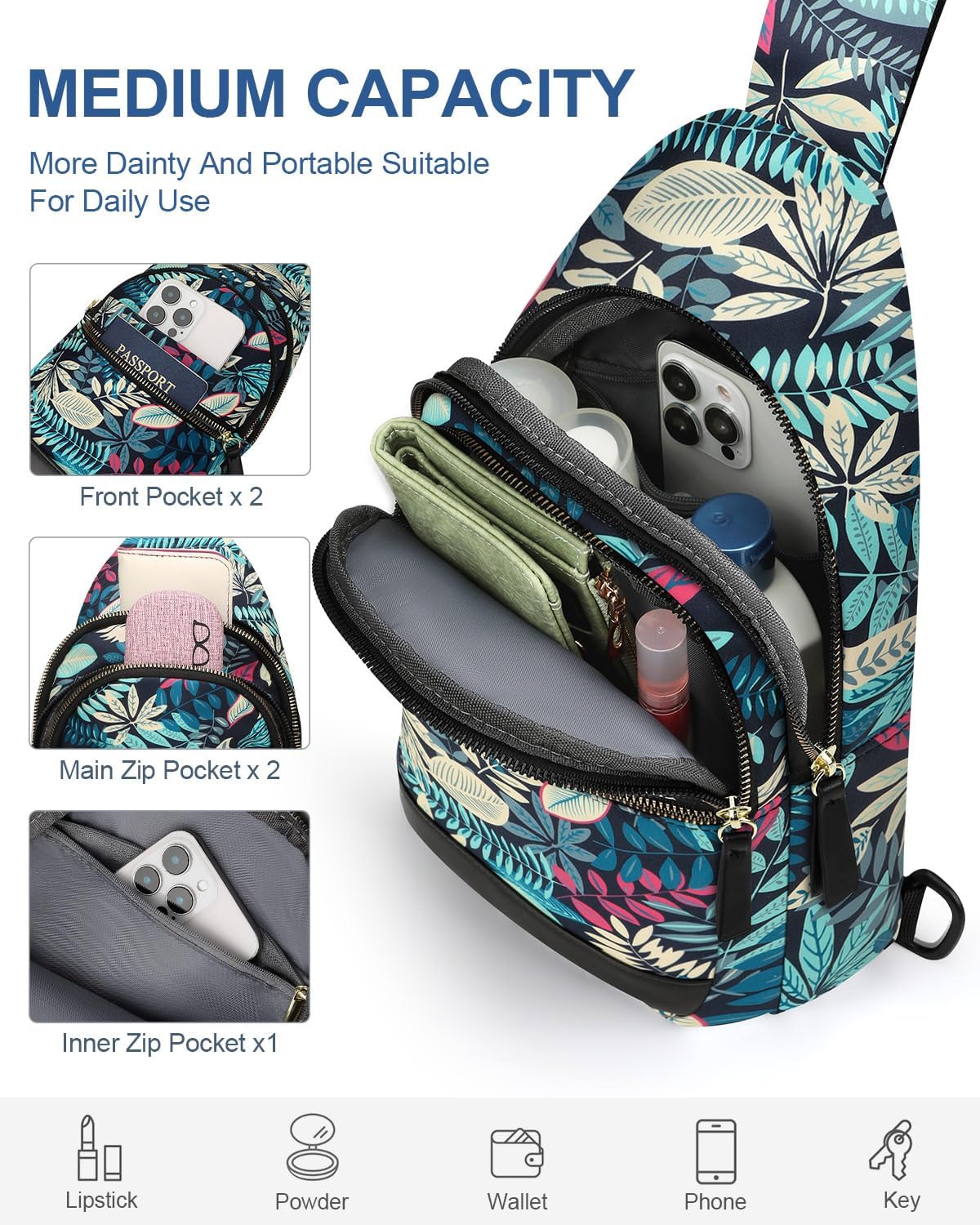 Sling Bag for Women Men Waterproof Crossbody Bags for Women Trendy Casual Fanny Pack with Convertible Shoulder Strap Chest Bag for Travel Hiking(Beige, Medium)