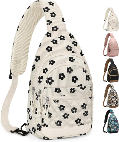 Sling Bag for Women Men Waterproof Crossbody Bags for Women Trendy Casual Fanny Pack with Convertible Shoulder Strap Chest Bag for Travel Hiking(Beige, Medium)