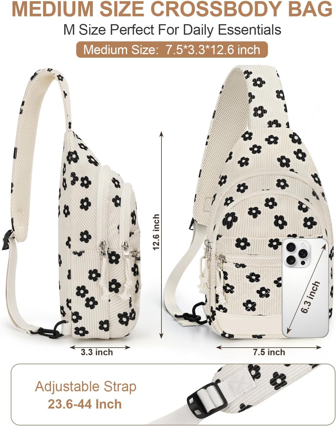 Sling Bag for Women Men Waterproof Crossbody Bags for Women Trendy Casual Fanny Pack with Convertible Shoulder Strap Chest Bag for Travel Hiking(Beige, Medium)