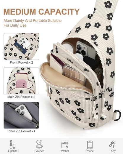 Sling Bag for Women Men Waterproof Crossbody Bags for Women Trendy Casual Fanny Pack with Convertible Shoulder Strap Chest Bag for Travel Hiking(Beige, Medium)