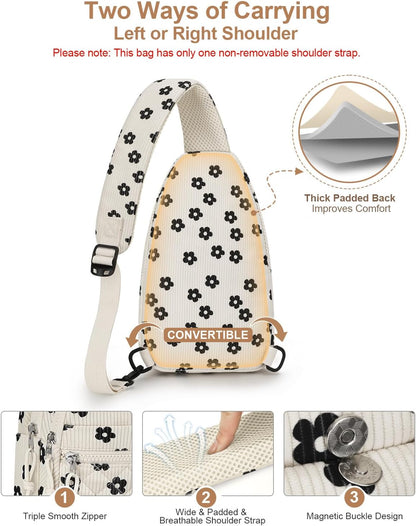 Sling Bag for Women Men Waterproof Crossbody Bags for Women Trendy Casual Fanny Pack with Convertible Shoulder Strap Chest Bag for Travel Hiking(Beige, Medium)