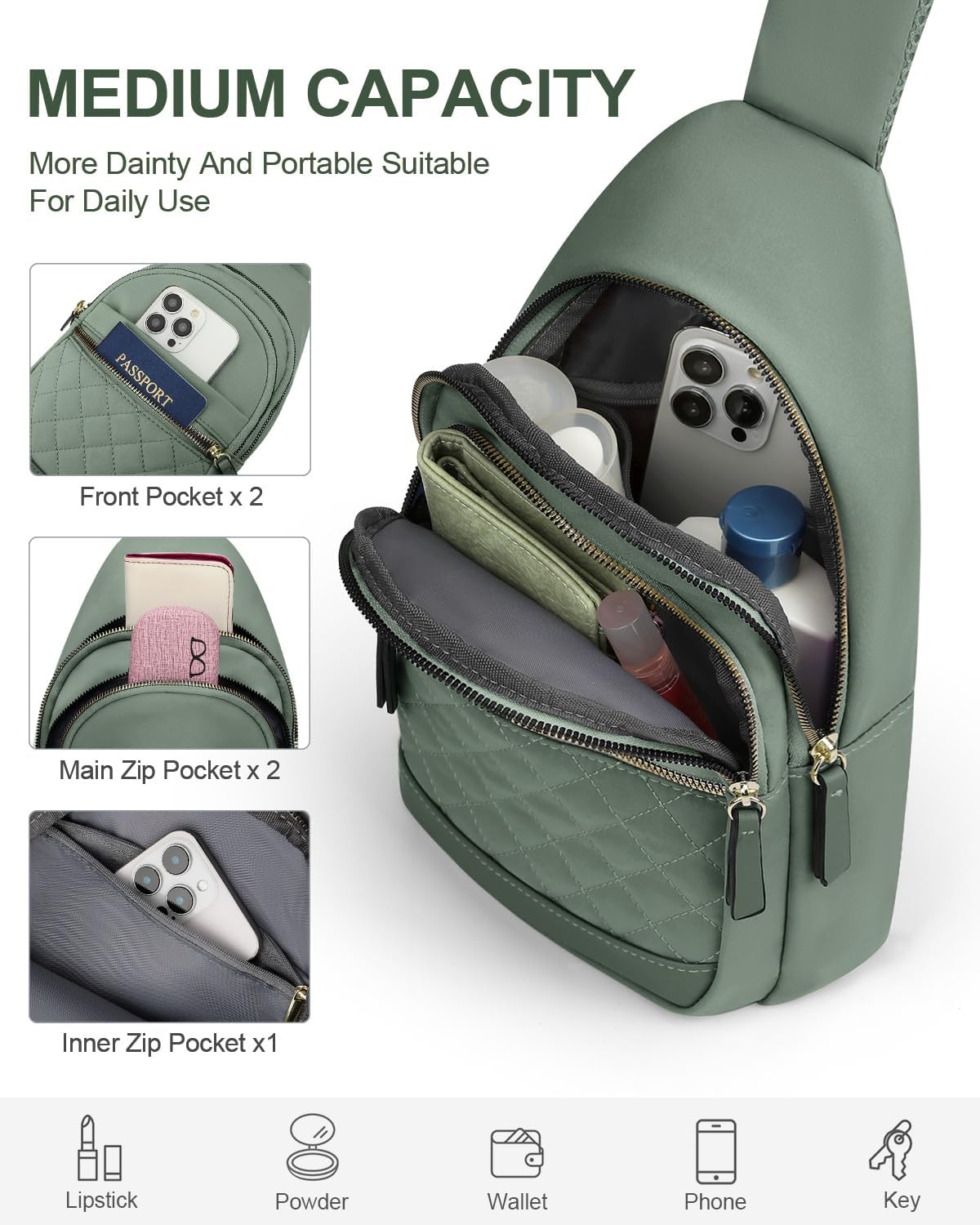 Sling Bag for Women Men Waterproof Crossbody Bags for Women Trendy Casual Fanny Pack with Convertible Shoulder Strap Chest Bag for Travel Hiking(Beige, Medium)