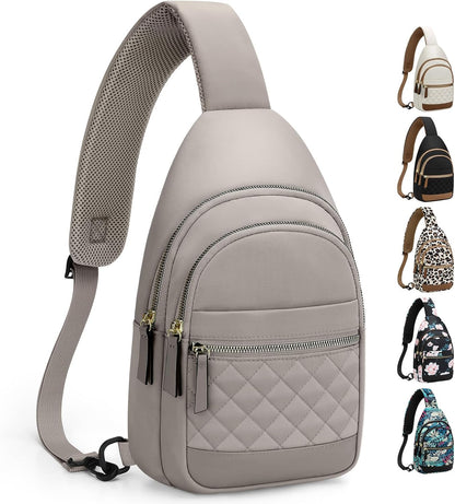 Sling Bag for Women Men Waterproof Crossbody Bags for Women Trendy Casual Fanny Pack with Convertible Shoulder Strap Chest Bag for Travel Hiking(Beige, Medium)