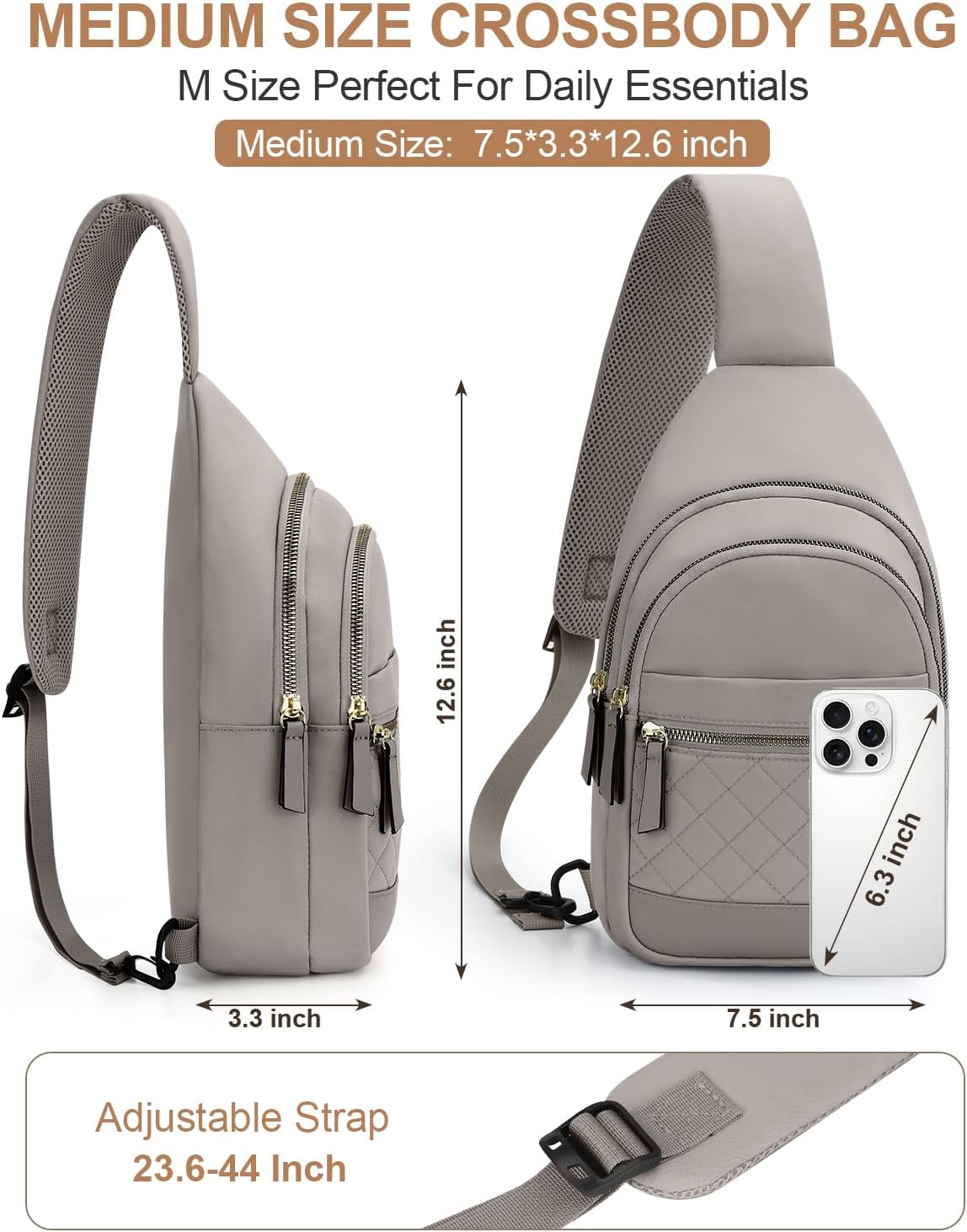 Sling Bag for Women Men Waterproof Crossbody Bags for Women Trendy Casual Fanny Pack with Convertible Shoulder Strap Chest Bag for Travel Hiking(Beige, Medium)