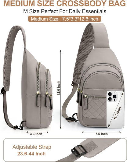Sling Bag for Women Men Waterproof Crossbody Bags for Women Trendy Casual Fanny Pack with Convertible Shoulder Strap Chest Bag for Travel Hiking(Beige, Medium)