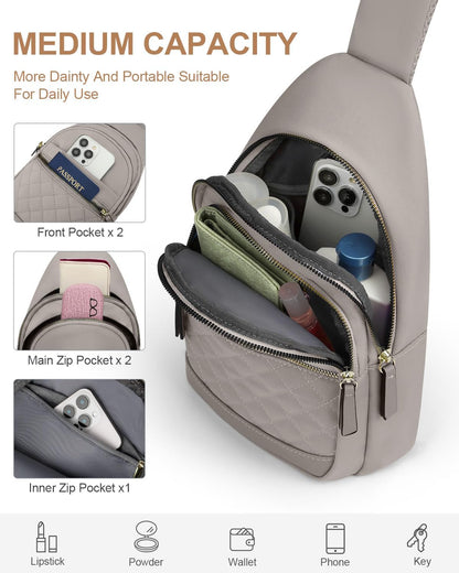 Sling Bag for Women Men Waterproof Crossbody Bags for Women Trendy Casual Fanny Pack with Convertible Shoulder Strap Chest Bag for Travel Hiking(Beige, Medium)