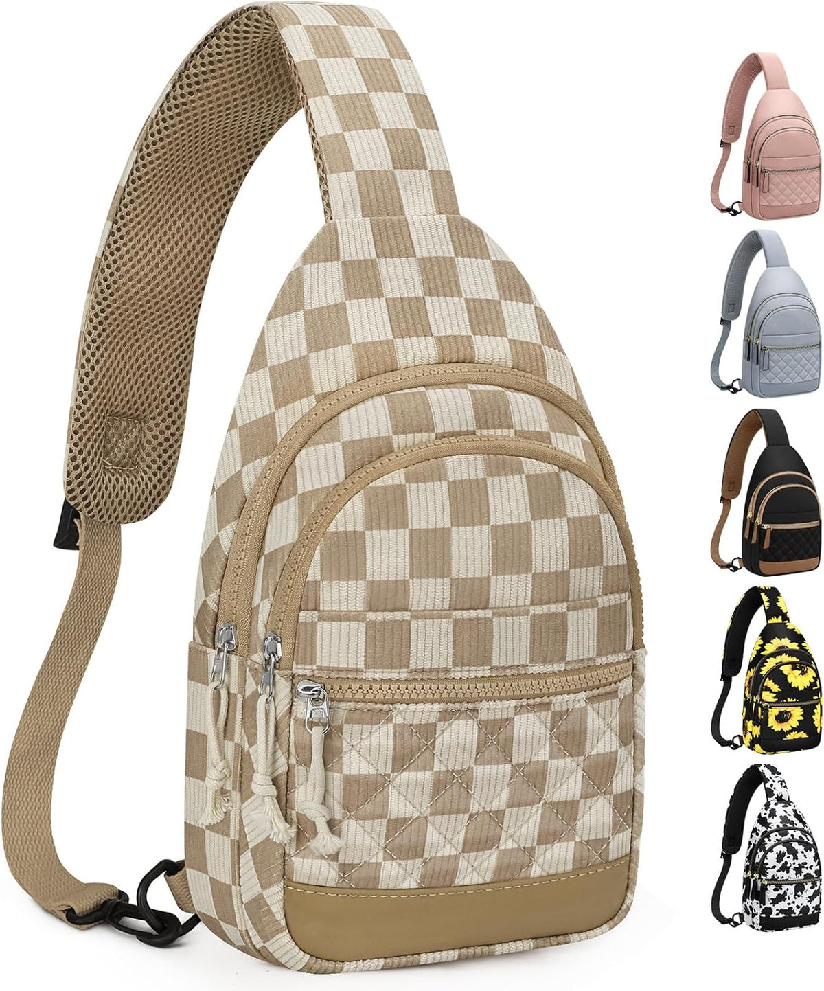 Sling Bag for Women Men Waterproof Crossbody Bags for Women Trendy Casual Fanny Pack with Convertible Shoulder Strap Chest Bag for Travel Hiking(Beige, Medium)