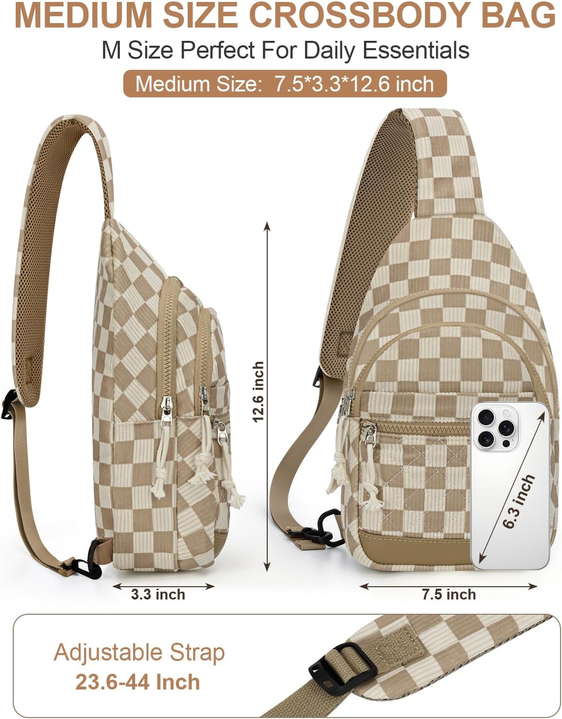 Sling Bag for Women Men Waterproof Crossbody Bags for Women Trendy Casual Fanny Pack with Convertible Shoulder Strap Chest Bag for Travel Hiking(Beige, Medium)