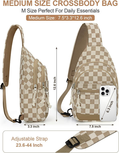 Sling Bag for Women Men Waterproof Crossbody Bags for Women Trendy Casual Fanny Pack with Convertible Shoulder Strap Chest Bag for Travel Hiking(Beige, Medium)