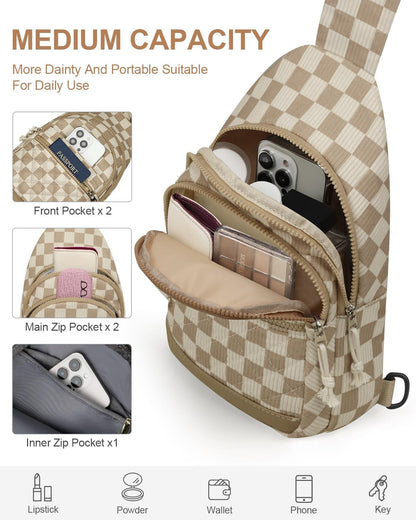 Sling Bag for Women Men Waterproof Crossbody Bags for Women Trendy Casual Fanny Pack with Convertible Shoulder Strap Chest Bag for Travel Hiking(Beige, Medium)