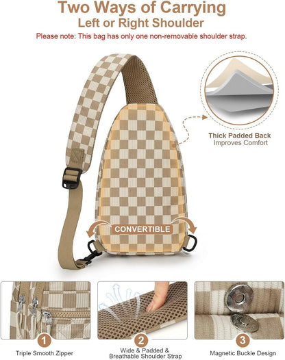 Sling Bag for Women Men Waterproof Crossbody Bags for Women Trendy Casual Fanny Pack with Convertible Shoulder Strap Chest Bag for Travel Hiking(Beige, Medium)