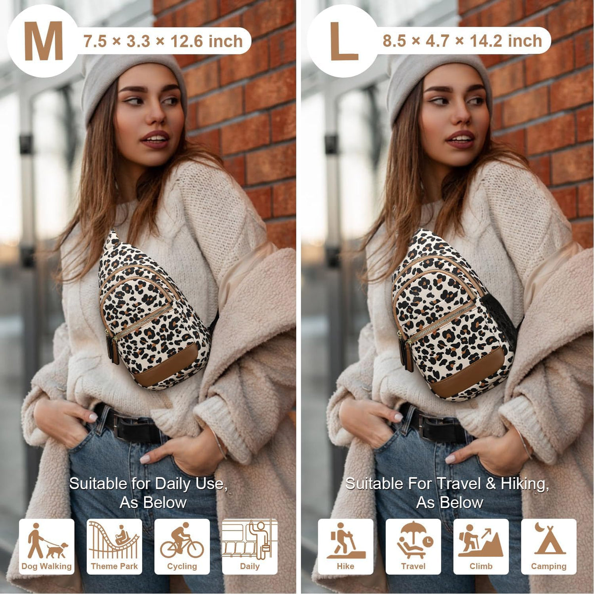 Sling Bag for Women Men Waterproof Crossbody Bags for Women Trendy Casual Fanny Pack with Convertible Shoulder Strap Chest Bag for Travel Hiking(Beige, Medium)