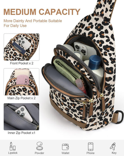Sling Bag for Women Men Waterproof Crossbody Bags for Women Trendy Casual Fanny Pack with Convertible Shoulder Strap Chest Bag for Travel Hiking(Beige, Medium)