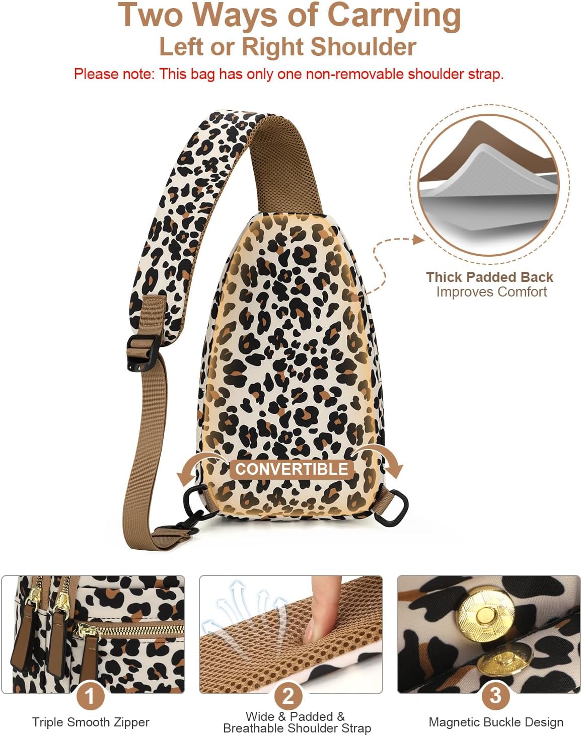 Sling Bag for Women Men Waterproof Crossbody Bags for Women Trendy Casual Fanny Pack with Convertible Shoulder Strap Chest Bag for Travel Hiking(Beige, Medium)