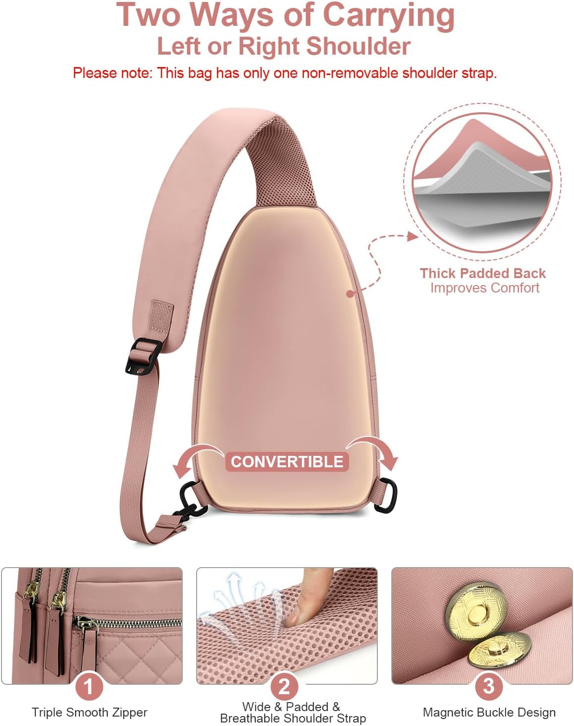 Sling Bag for Women Men Waterproof Crossbody Bags for Women Trendy Casual Fanny Pack with Convertible Shoulder Strap Chest Bag for Travel Hiking(Beige, Medium)
