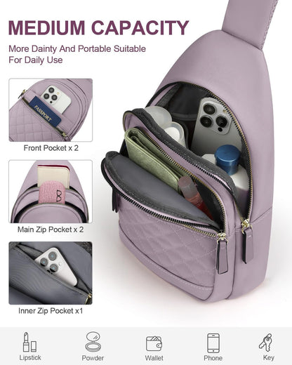 Sling Bag for Women Men Waterproof Crossbody Bags for Women Trendy Casual Fanny Pack with Convertible Shoulder Strap Chest Bag for Travel Hiking(Beige, Medium)