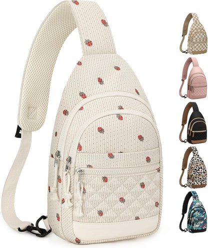 Sling Bag for Women Men Waterproof Crossbody Bags for Women Trendy Casual Fanny Pack with Convertible Shoulder Strap Chest Bag for Travel Hiking(Beige, Medium)