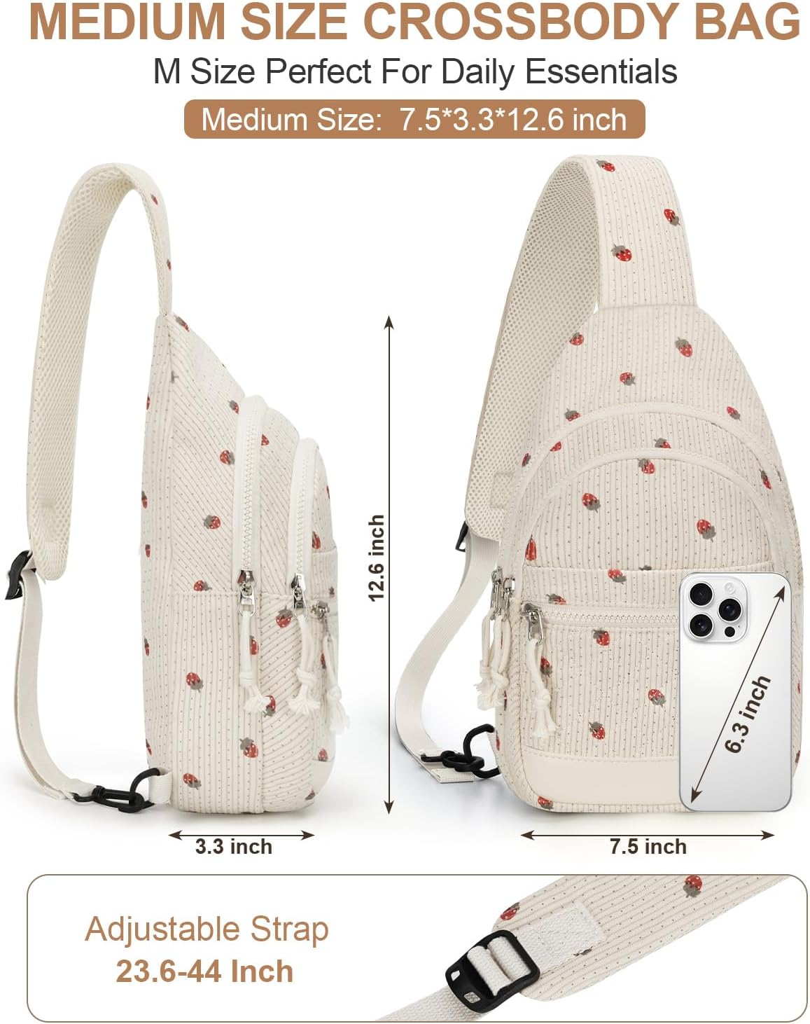Sling Bag for Women Men Waterproof Crossbody Bags for Women Trendy Casual Fanny Pack with Convertible Shoulder Strap Chest Bag for Travel Hiking(Beige, Medium)