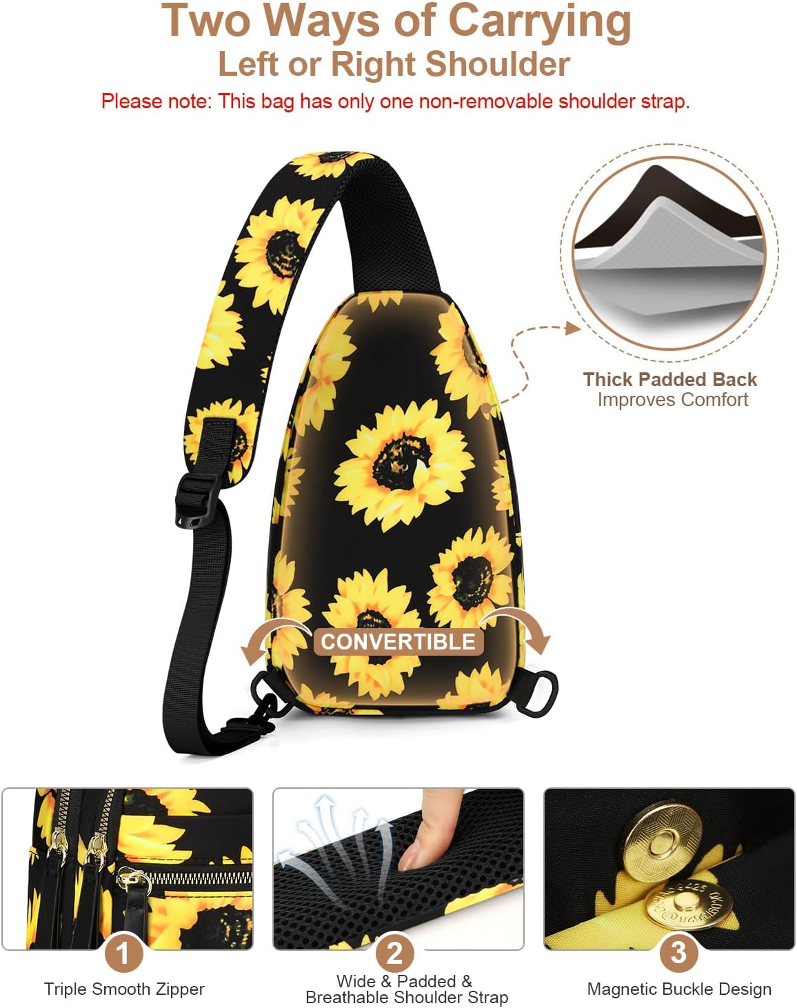 Sling Bag for Women Men Waterproof Crossbody Bags for Women Trendy Casual Fanny Pack with Convertible Shoulder Strap Chest Bag for Travel Hiking(Beige, Medium)