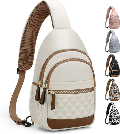 Sling Bag for Women Men Waterproof Crossbody Bags for Women Trendy Casual Fanny Pack with Convertible Shoulder Strap Chest Bag for Travel Hiking(Beige, Medium)