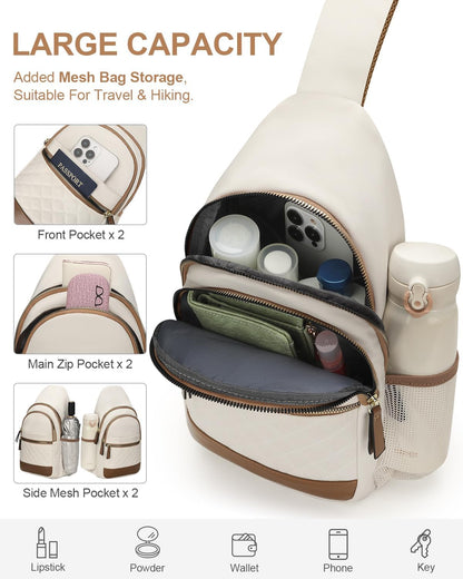 Sling Bag for Women Men Waterproof Crossbody Bags for Women Trendy Casual Fanny Pack with Convertible Shoulder Strap Chest Bag for Travel Hiking(Beige, Medium)