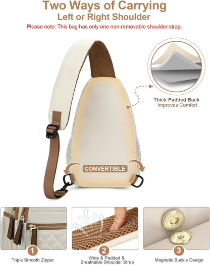 Sling Bag for Women Men Waterproof Crossbody Bags for Women Trendy Casual Fanny Pack with Convertible Shoulder Strap Chest Bag for Travel Hiking(Beige, Medium)