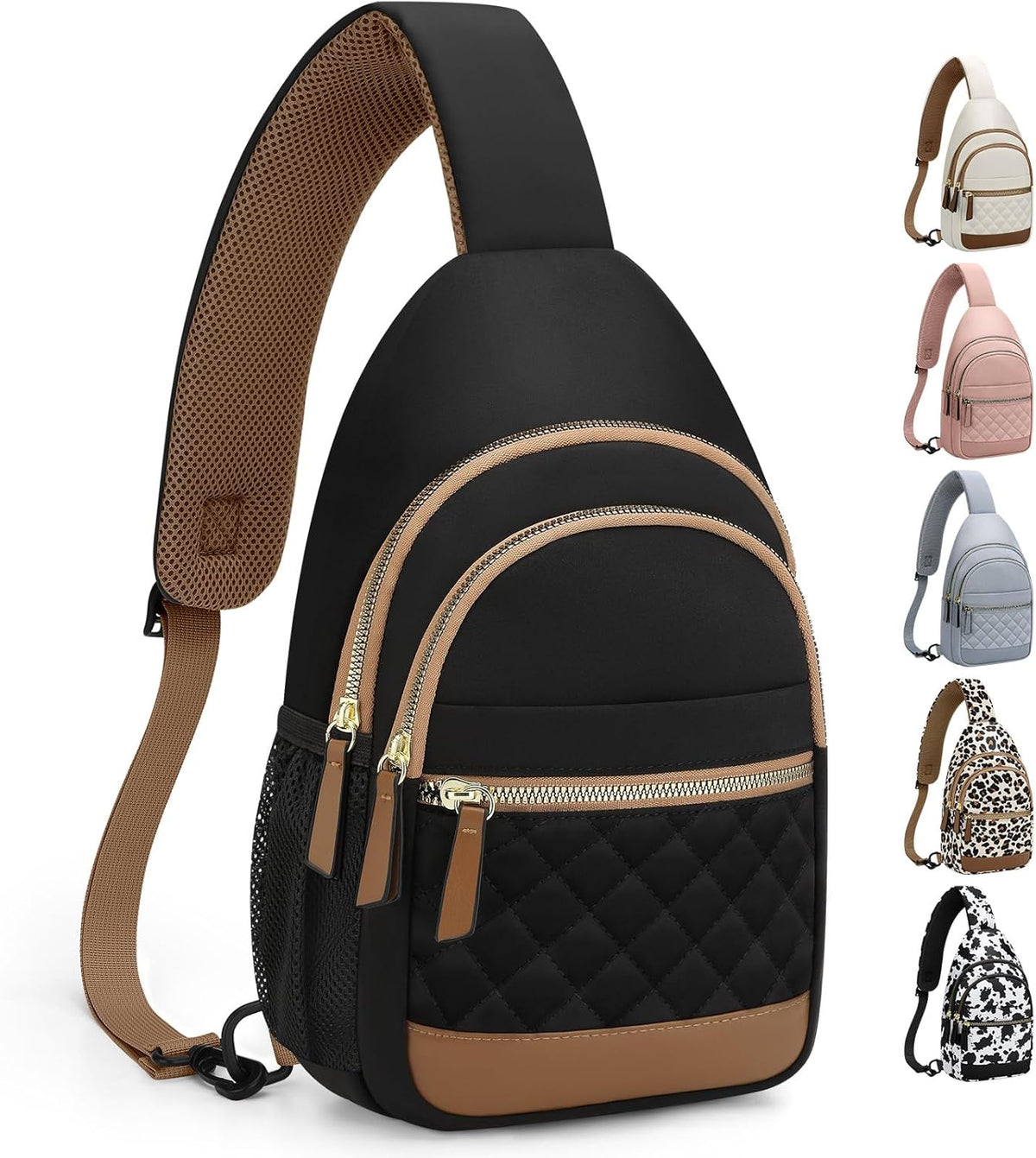 Sling Bag for Women Men Waterproof Crossbody Bags for Women Trendy Casual Fanny Pack with Convertible Shoulder Strap Chest Bag for Travel Hiking(Beige, Medium)