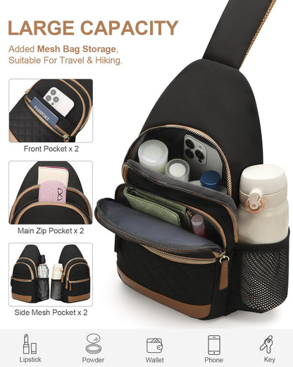 Sling Bag for Women Men Waterproof Crossbody Bags for Women Trendy Casual Fanny Pack with Convertible Shoulder Strap Chest Bag for Travel Hiking(Beige, Medium)