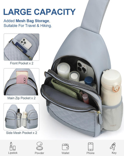 Sling Bag for Women Men Waterproof Crossbody Bags for Women Trendy Casual Fanny Pack with Convertible Shoulder Strap Chest Bag for Travel Hiking(Beige, Medium)