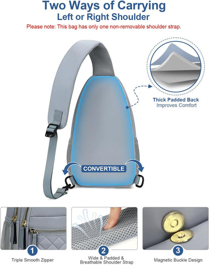Sling Bag for Women Men Waterproof Crossbody Bags for Women Trendy Casual Fanny Pack with Convertible Shoulder Strap Chest Bag for Travel Hiking(Beige, Medium)