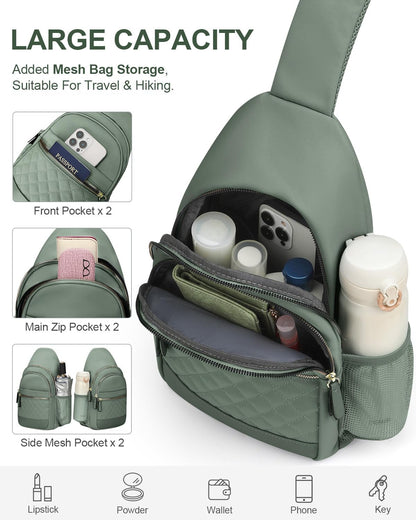Sling Bag for Women Men Waterproof Crossbody Bags for Women Trendy Casual Fanny Pack with Convertible Shoulder Strap Chest Bag for Travel Hiking(Beige, Medium)