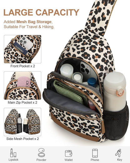 Sling Bag for Women Men Waterproof Crossbody Bags for Women Trendy Casual Fanny Pack with Convertible Shoulder Strap Chest Bag for Travel Hiking(Beige, Medium)