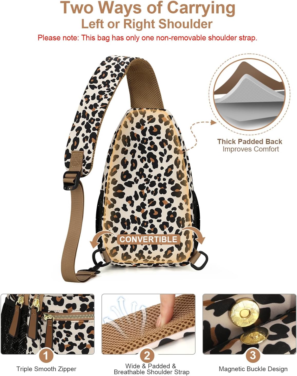 Sling Bag for Women Men Waterproof Crossbody Bags for Women Trendy Casual Fanny Pack with Convertible Shoulder Strap Chest Bag for Travel Hiking(Beige, Medium)