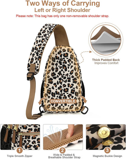 Sling Bag for Women Men Waterproof Crossbody Bags for Women Trendy Casual Fanny Pack with Convertible Shoulder Strap Chest Bag for Travel Hiking(Beige, Medium)