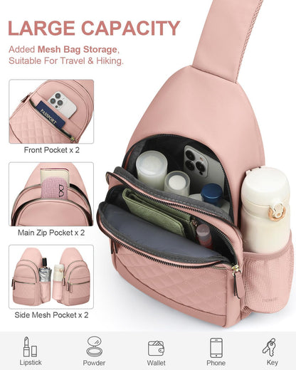 Sling Bag for Women Men Waterproof Crossbody Bags for Women Trendy Casual Fanny Pack with Convertible Shoulder Strap Chest Bag for Travel Hiking(Beige, Medium)