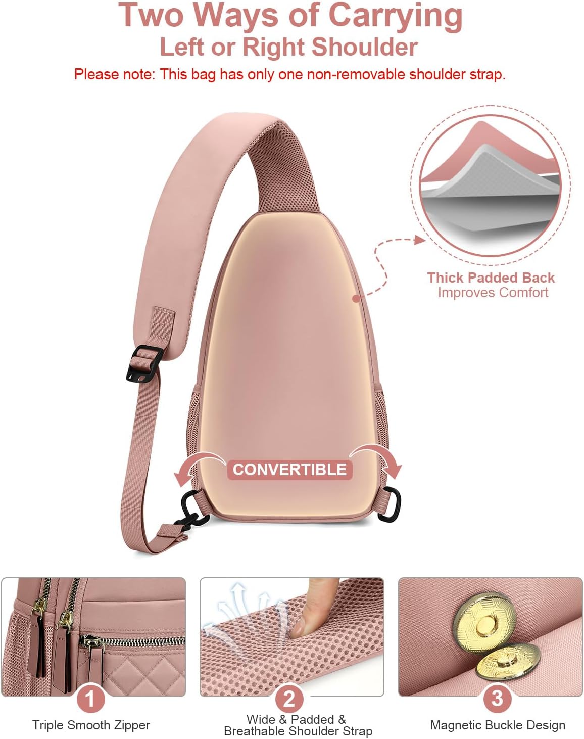 Sling Bag for Women Men Waterproof Crossbody Bags for Women Trendy Casual Fanny Pack with Convertible Shoulder Strap Chest Bag for Travel Hiking(Beige, Medium)