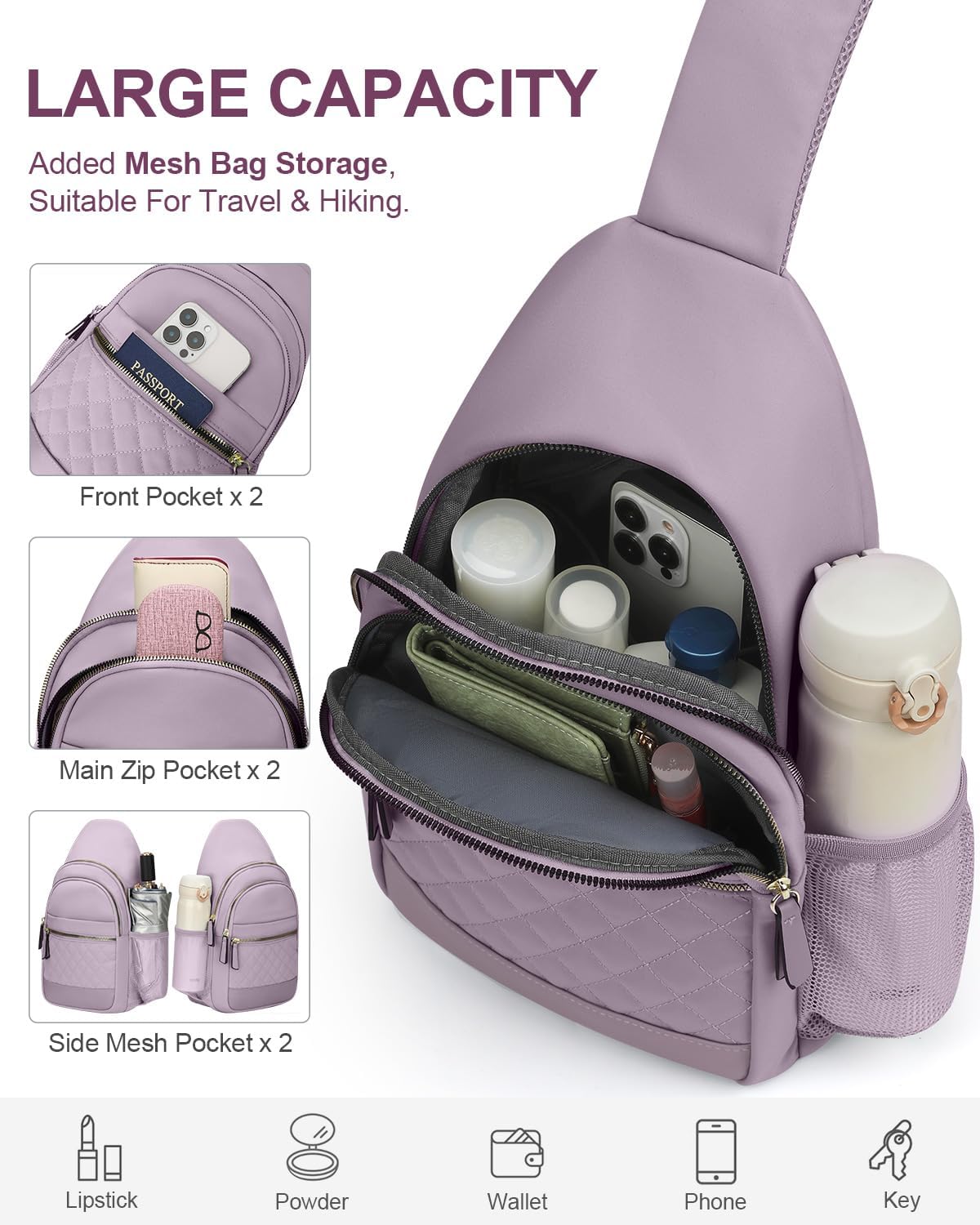 Sling Bag for Women Men Waterproof Crossbody Bags for Women Trendy Casual Fanny Pack with Convertible Shoulder Strap Chest Bag for Travel Hiking(Beige, Medium)