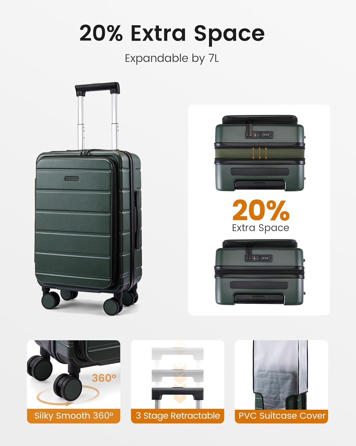 Carry On Luggage 22x14x9 Airline Approved with Spinner Wheels, 20 Inch Small Carry On Suitcase with TSA Lock, Expandable Hard Shell Suitcases for Men Women