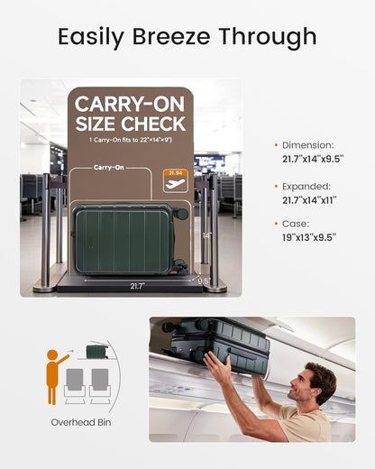 Carry On Luggage 22x14x9 Airline Approved with Spinner Wheels, 20 Inch Small Carry On Suitcase with TSA Lock, Expandable Hard Shell Suitcases for Men Women