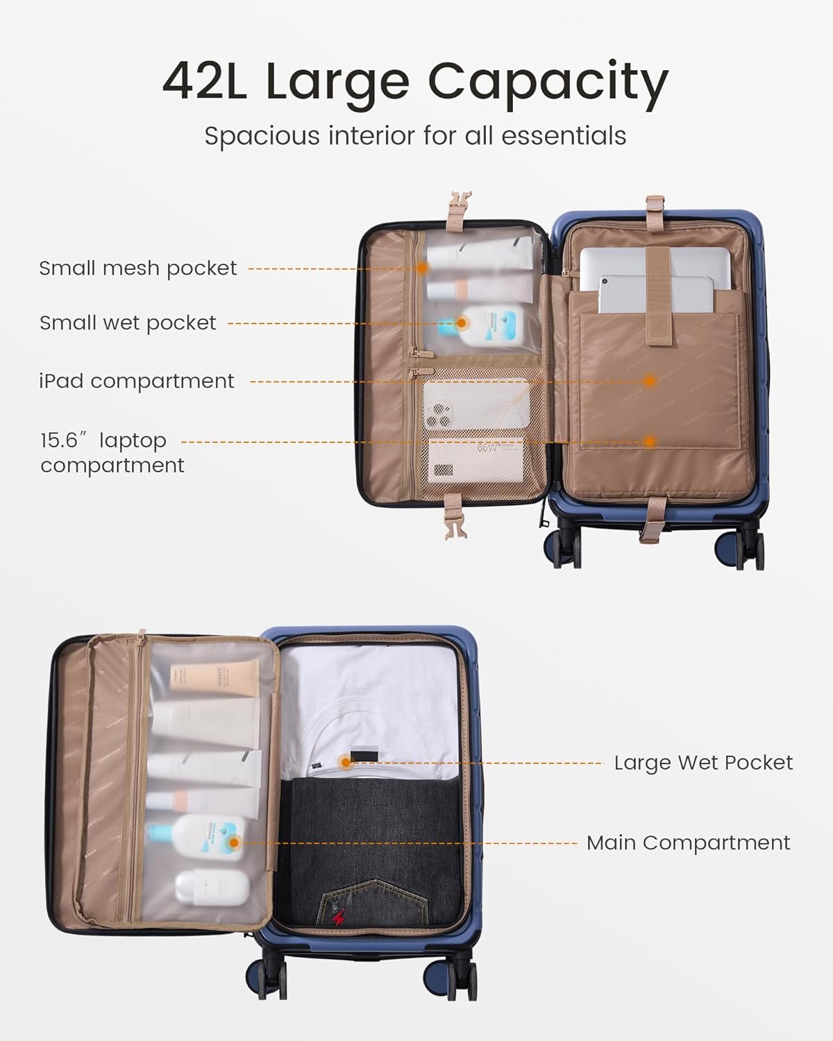 Carry On Luggage 22x14x9 Airline Approved with Spinner Wheels, 20 Inch Small Carry On Suitcase with TSA Lock, Expandable Hard Shell Suitcases for Men Women
