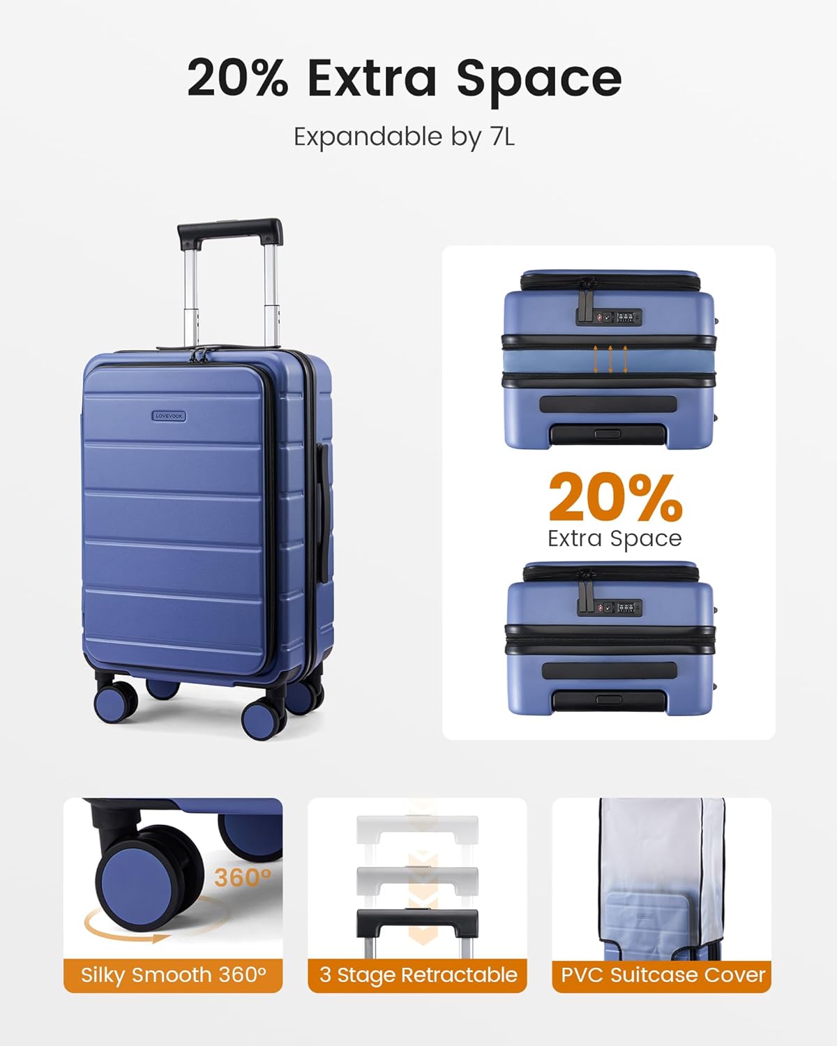 Carry On Luggage 22x14x9 Airline Approved with Spinner Wheels, 20 Inch Small Carry On Suitcase with TSA Lock, Expandable Hard Shell Suitcases for Men Women