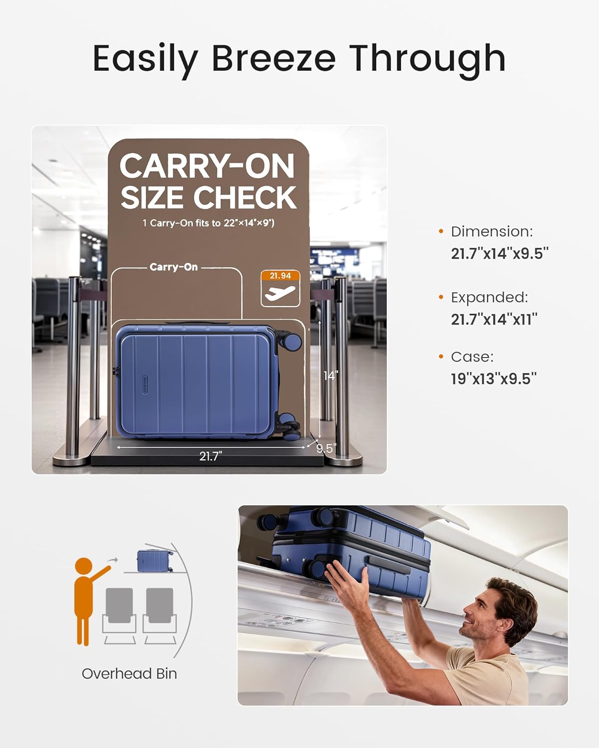 Carry On Luggage 22x14x9 Airline Approved with Spinner Wheels, 20 Inch Small Carry On Suitcase with TSA Lock, Expandable Hard Shell Suitcases for Men Women