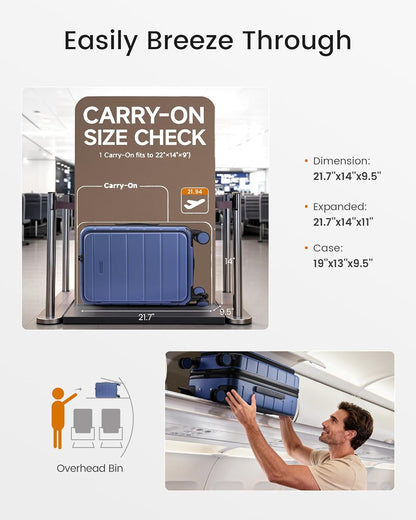 Carry On Luggage 22x14x9 Airline Approved with Spinner Wheels, 20 Inch Small Carry On Suitcase with TSA Lock, Expandable Hard Shell Suitcases for Men Women
