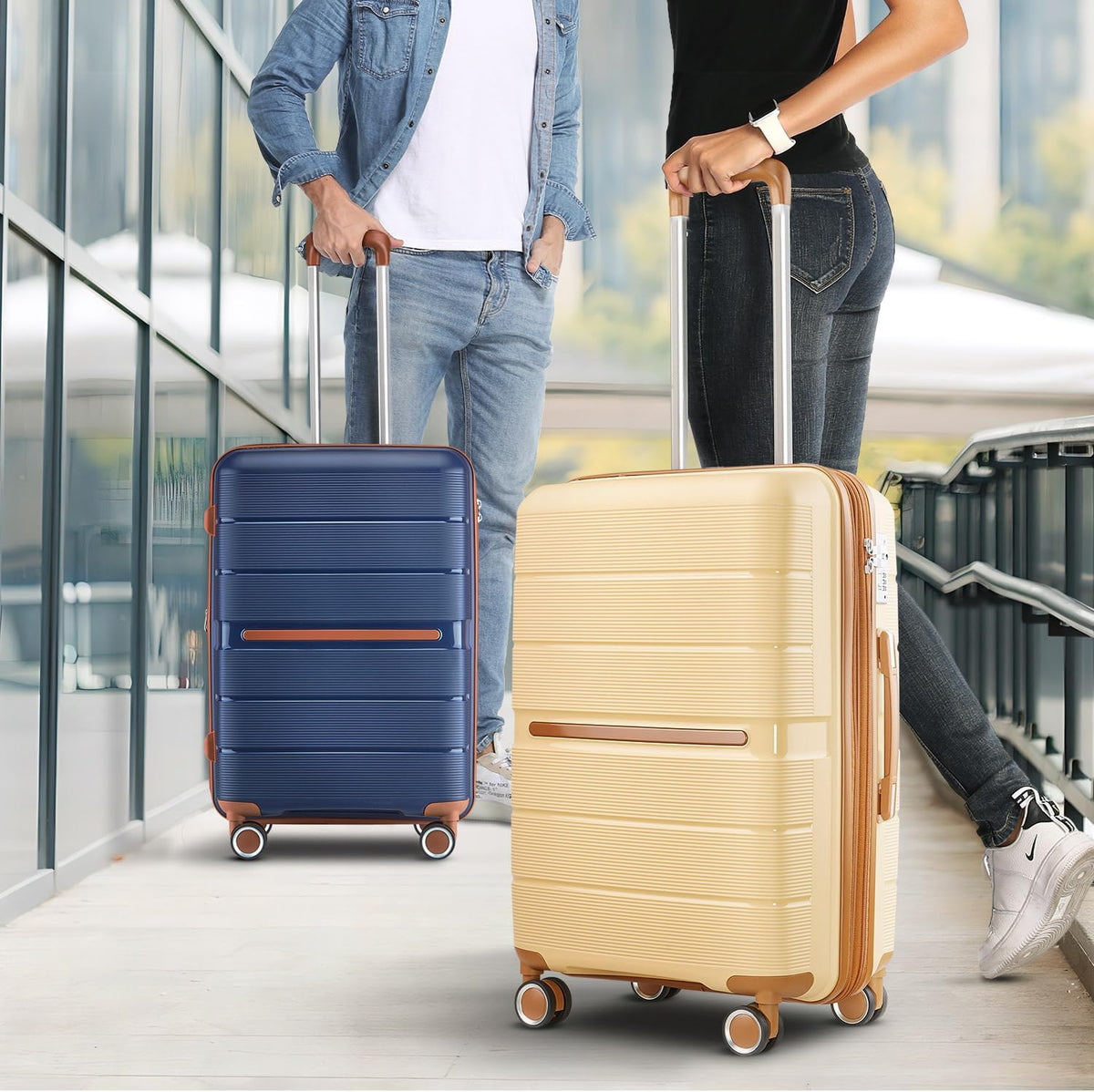 Expandable Hardshell Pink Luggage Sets with Spinner Wheels, Lightweight Travel Suitcase Set with TSA Locks, 20 inch Carry On for Women (Yellow)