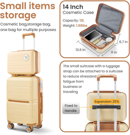 Expandable Hardshell Pink Luggage Sets with Spinner Wheels, Lightweight Travel Suitcase Set with TSA Locks, 20 inch Carry On for Women (Yellow)