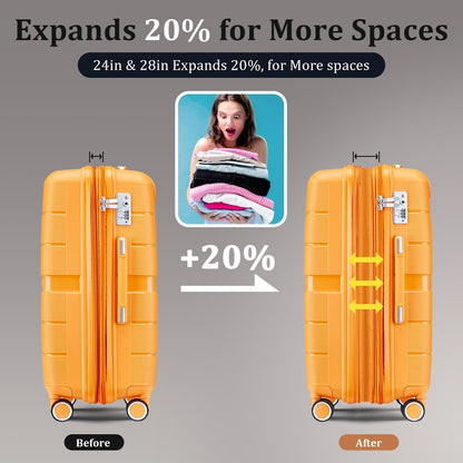Expandable Hardshell Pink Luggage Sets with Spinner Wheels, Lightweight Travel Suitcase Set with TSA Locks, 20 inch Carry On for Women (Yellow)