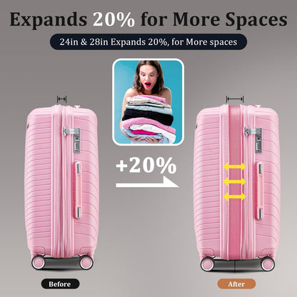 Expandable Hardshell Pink Luggage Sets with Spinner Wheels, Lightweight Travel Suitcase Set with TSA Locks, 20 inch Carry On for Women (Yellow)